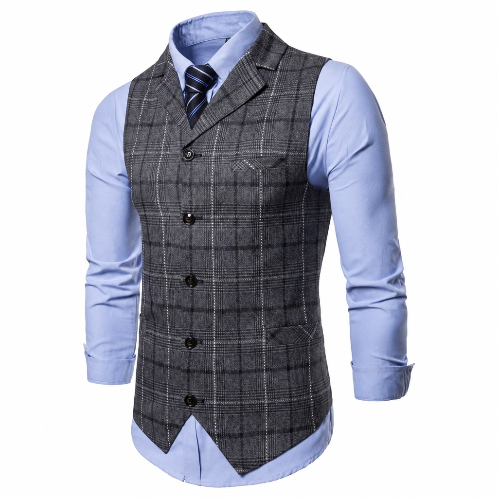 Men's business suit vest lattice waistcoat gray plaid