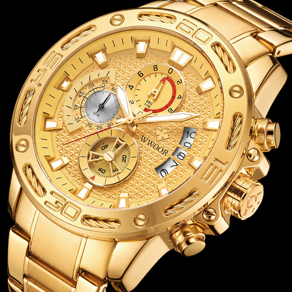 Men's gold stainless steel chronograph quartz watch