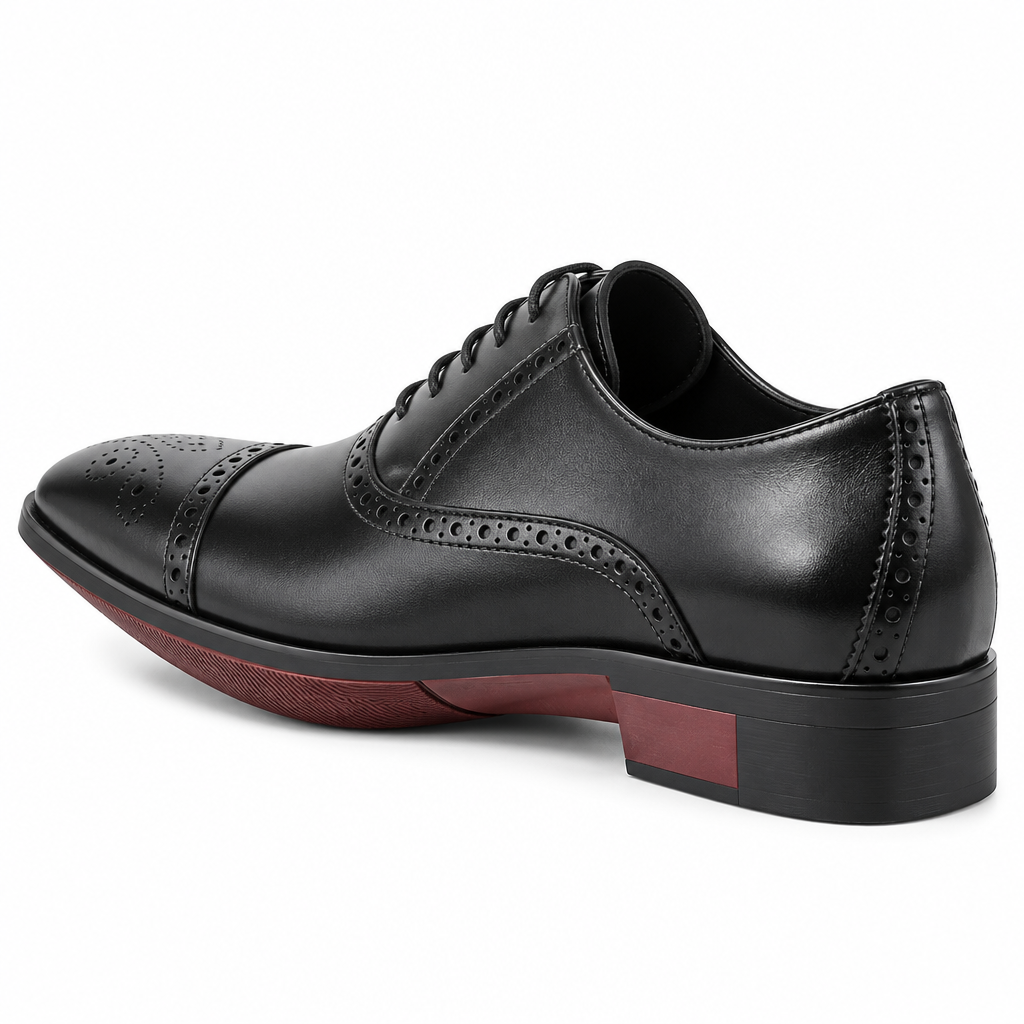 Brown black brogue oxford heel view