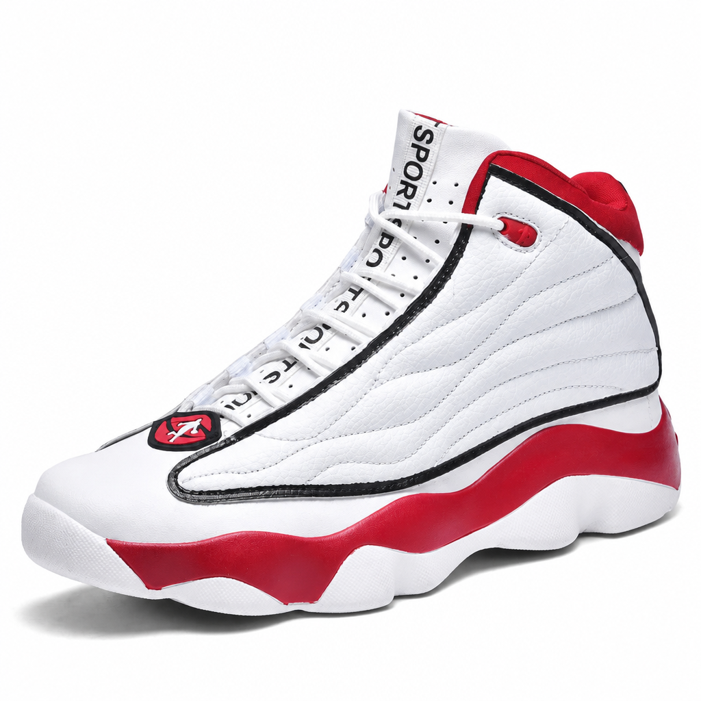 Men's high-top rotating buckle air cushion basketball sneakers white red