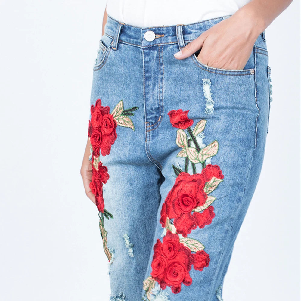 Women's Vintage Embroidery Baggy Streetwear Denim Jeans
