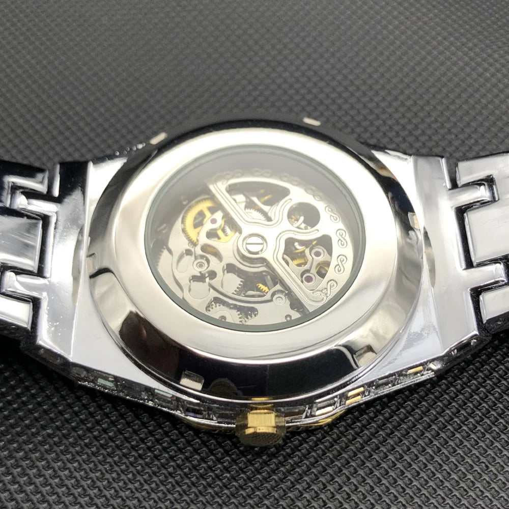 Men's Automatic Diamond Skeleton Mechanical Splash-Resistant Wristwatch