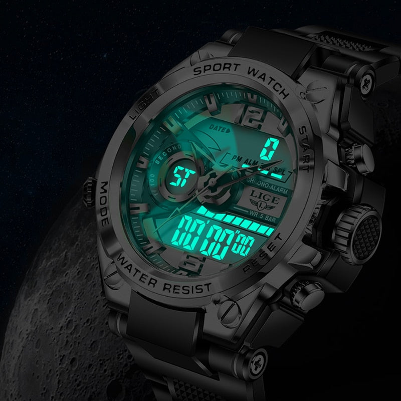 Men's Digital Military LED Quartz Watch, Splash-Resistant
