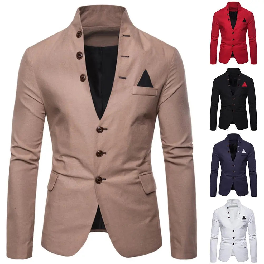 Men's Slim Fit Solid Wedding Dress Blazer Casual Business Jacket