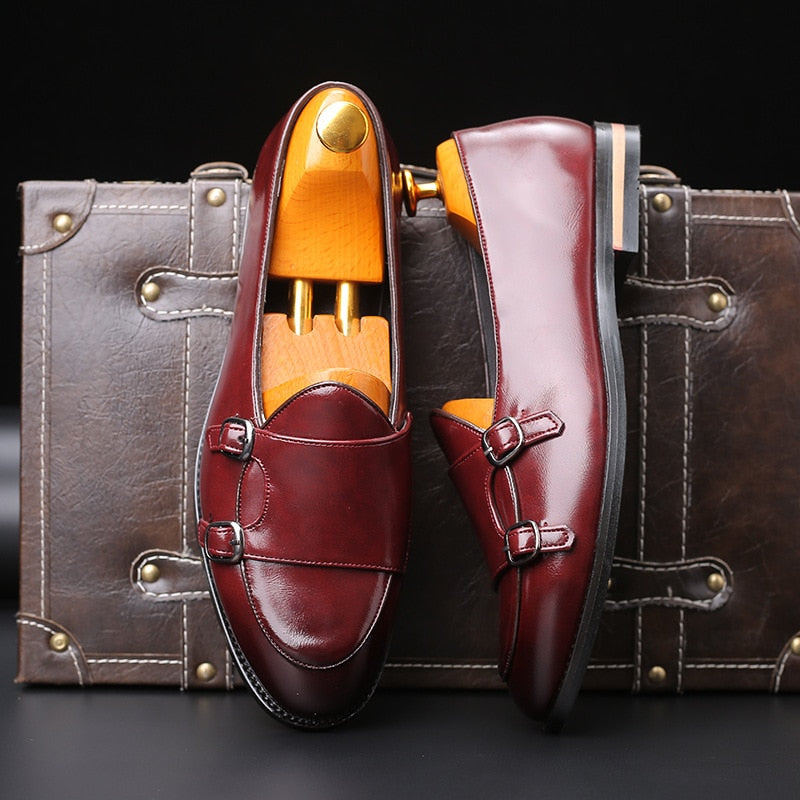 Men's Handmade Retro Double Monk Strap Leather Loafer Flats