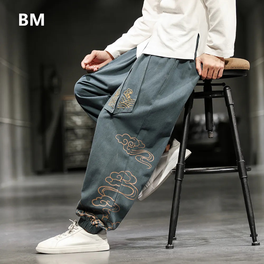 Men's Retro Cloud Print Loose Harem Pants