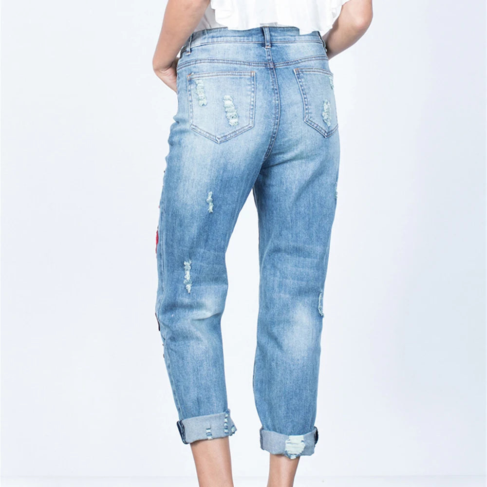 Women's Vintage Embroidery Baggy Streetwear Denim Jeans