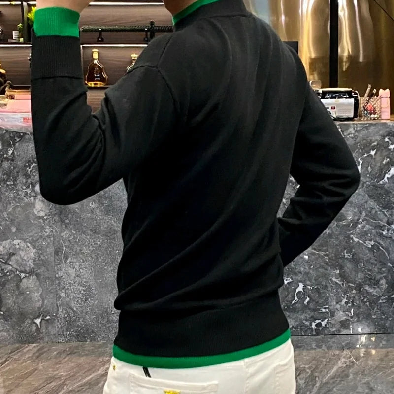 Autumn Winter Casual Men's Sweater Long Sleeve Slim Knitted Pullovers Fashion Contrast Crew Neck Knitted Pullover Men Clothing