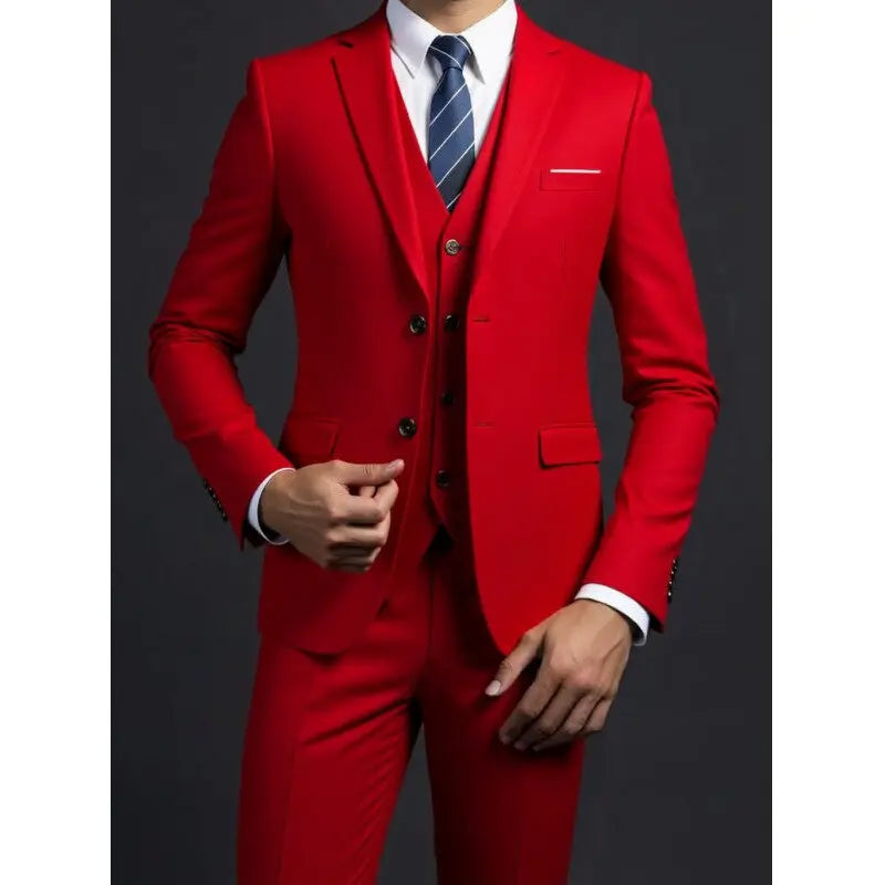 Men's British Solid Three-Piece Gentleman Suit, Business and Wedding