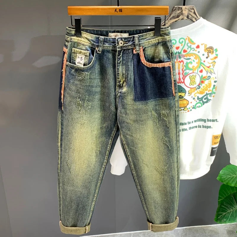 Men's Retro Loose Stitch Wide-Leg Baggy Jeans