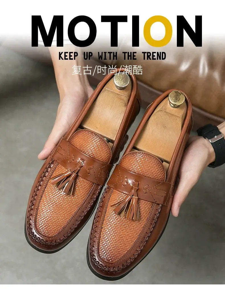 Men's Leather Brogue Tassel Loafers Wedding Dress Shoes