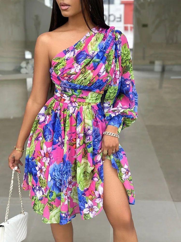 Women's Boho Print Off-Shoulder Casual Party Dress