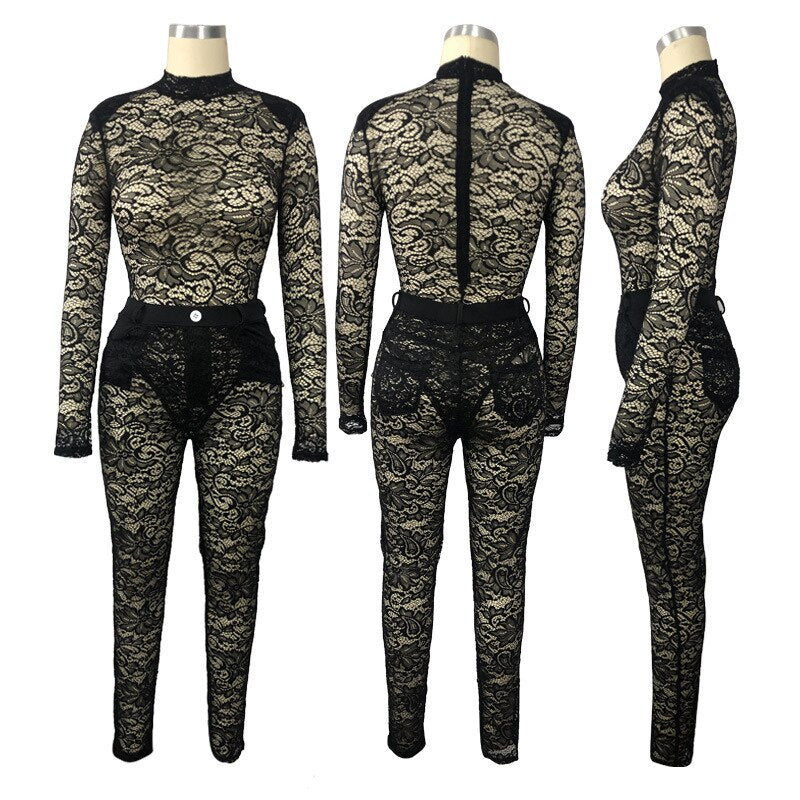 2020 New Spring Women Pants Suit 2 Piece Set Lace Sexy Night Club Tracksuits Outfits