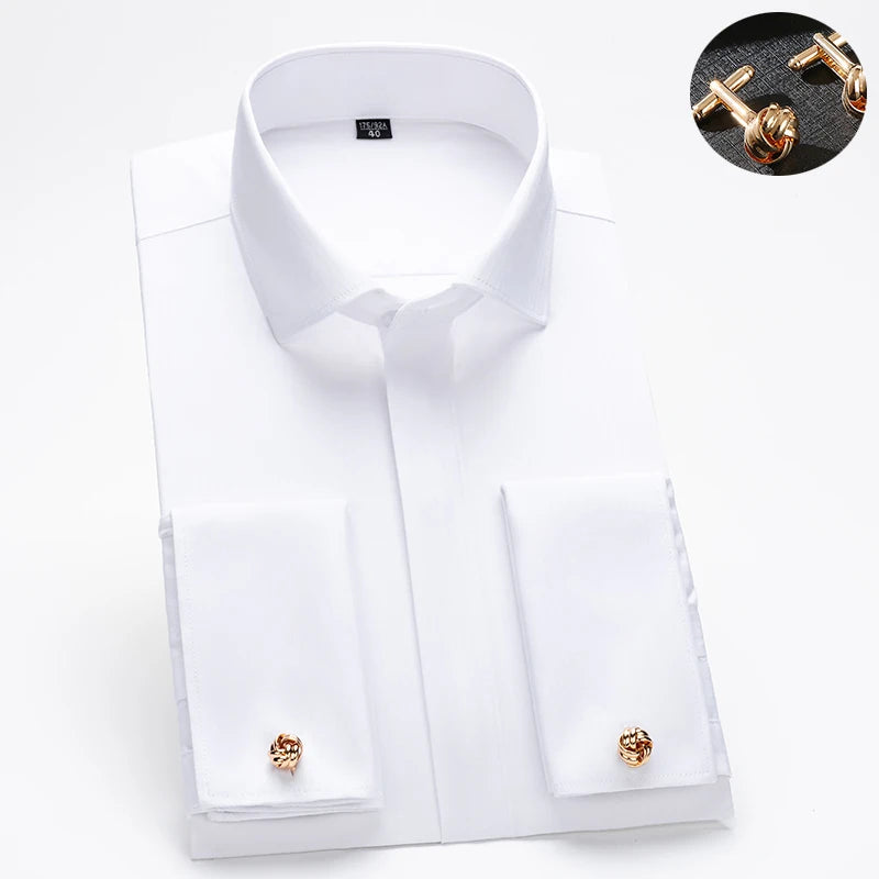 Men's Slim Fit French Cuff Long-Sleeve Wedding Dress Shirt