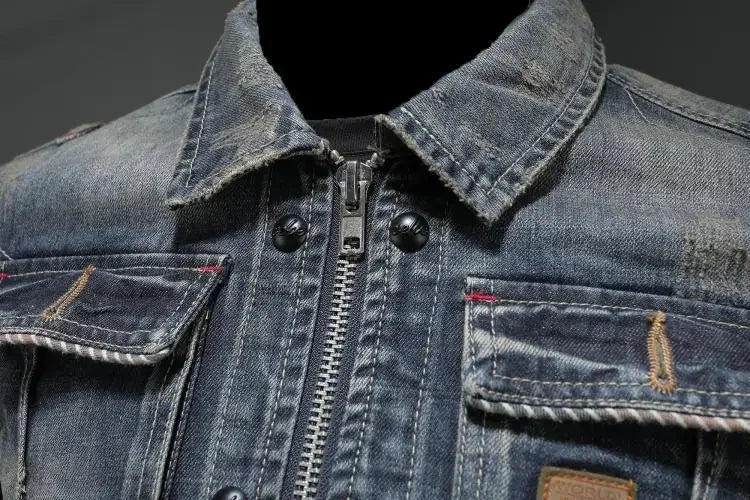 Men's Retro Denim Lapel Windproof Riding Casual Jacket