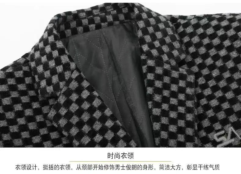 Men's Winter Velvet Woolen Thick Wedding Blazer, Business Dress Coat