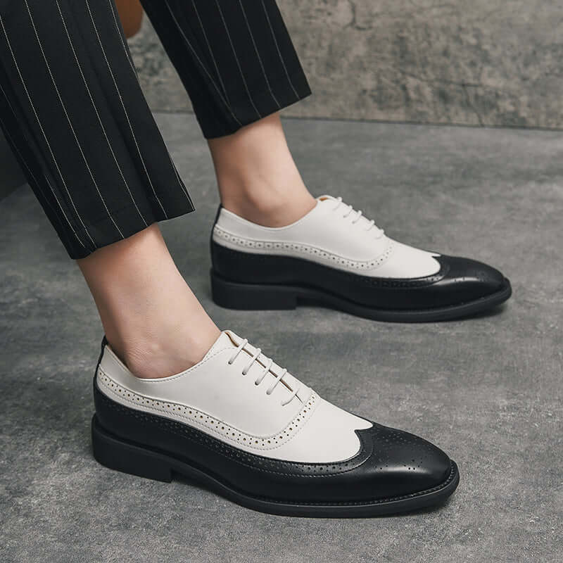 Men Wingtip Detail Dress Shoes, Business Two Tone Oxford Shoes For Wedding party
