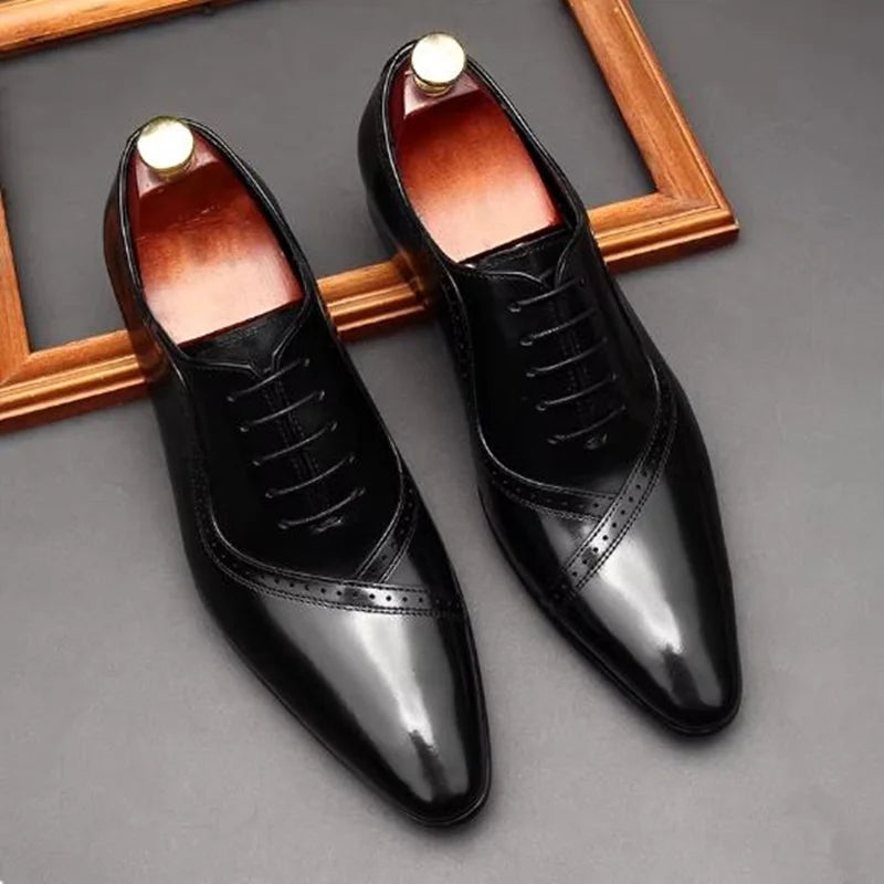 Men's Cowhide Pointed Toe Lace-Up Genuine Leather Oxfords