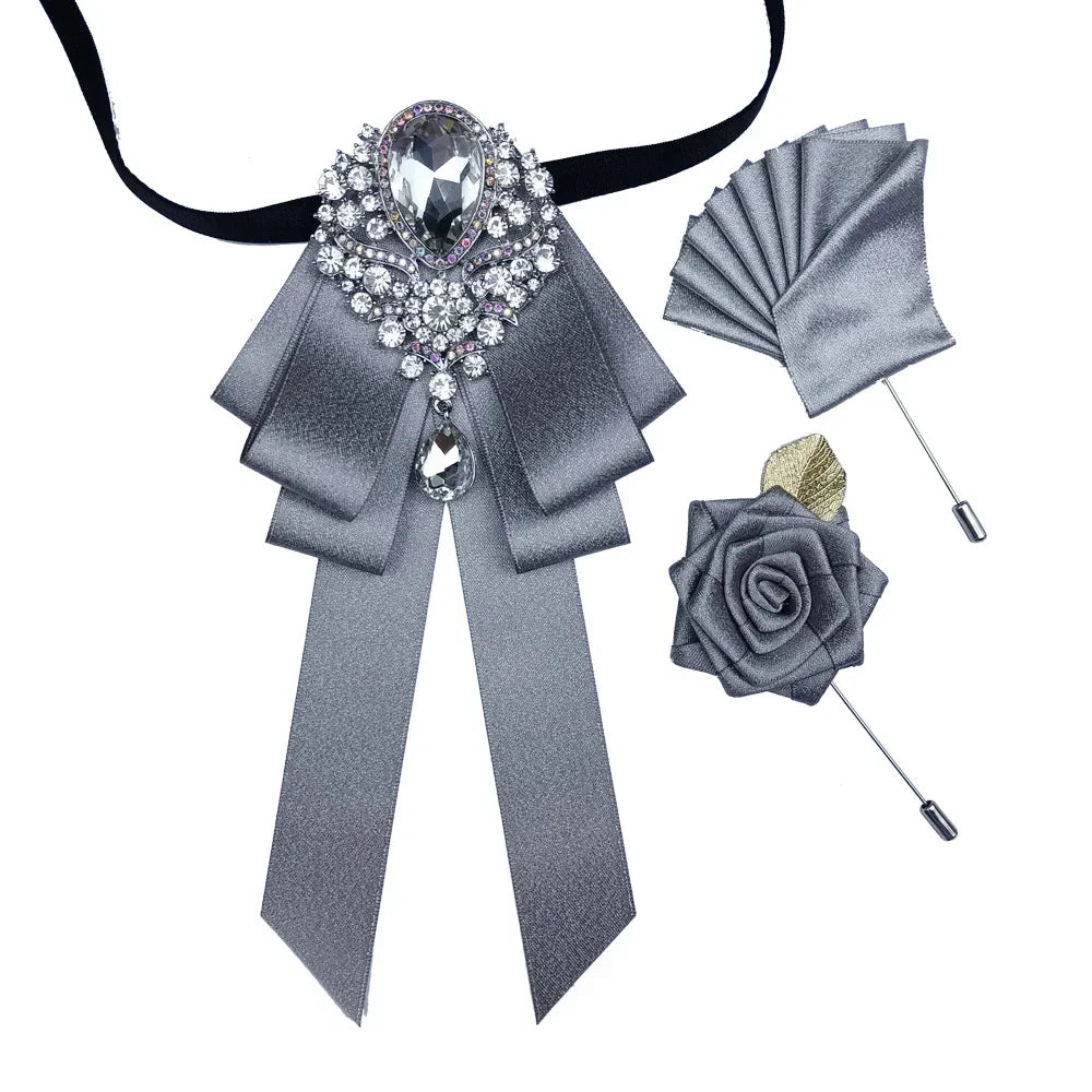Men's Women's Wedding Bow Tie Brooch Flower Corsage 3-Piece Set