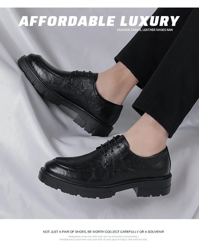 Men's Cow Leather Platform Dress Shoes (5-10 cm Heel)