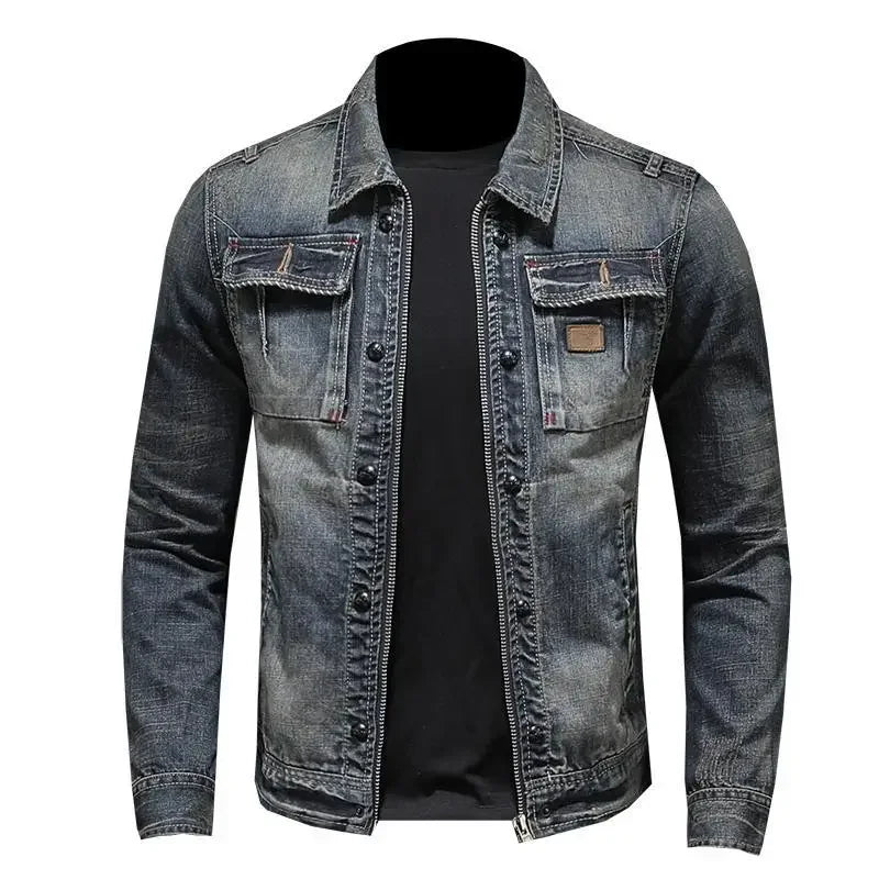 Men's Retro Denim Lapel Windproof Riding Casual Jacket