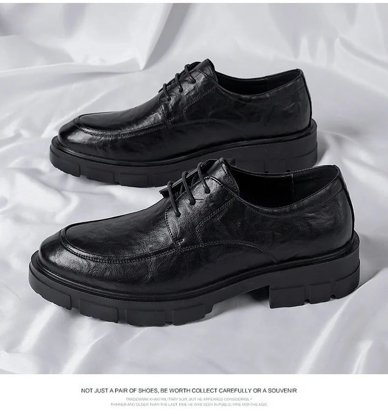 Men's Cow Leather Platform Dress Shoes (5-10 cm Heel)