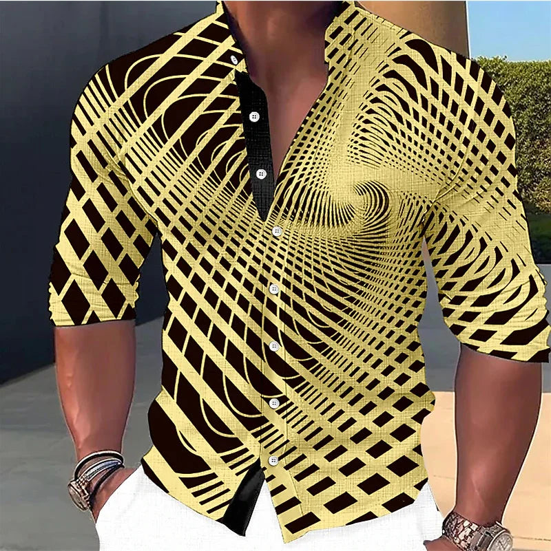 Men's Optical Illusion Graphic Stand Collar Long Sleeve Shirt