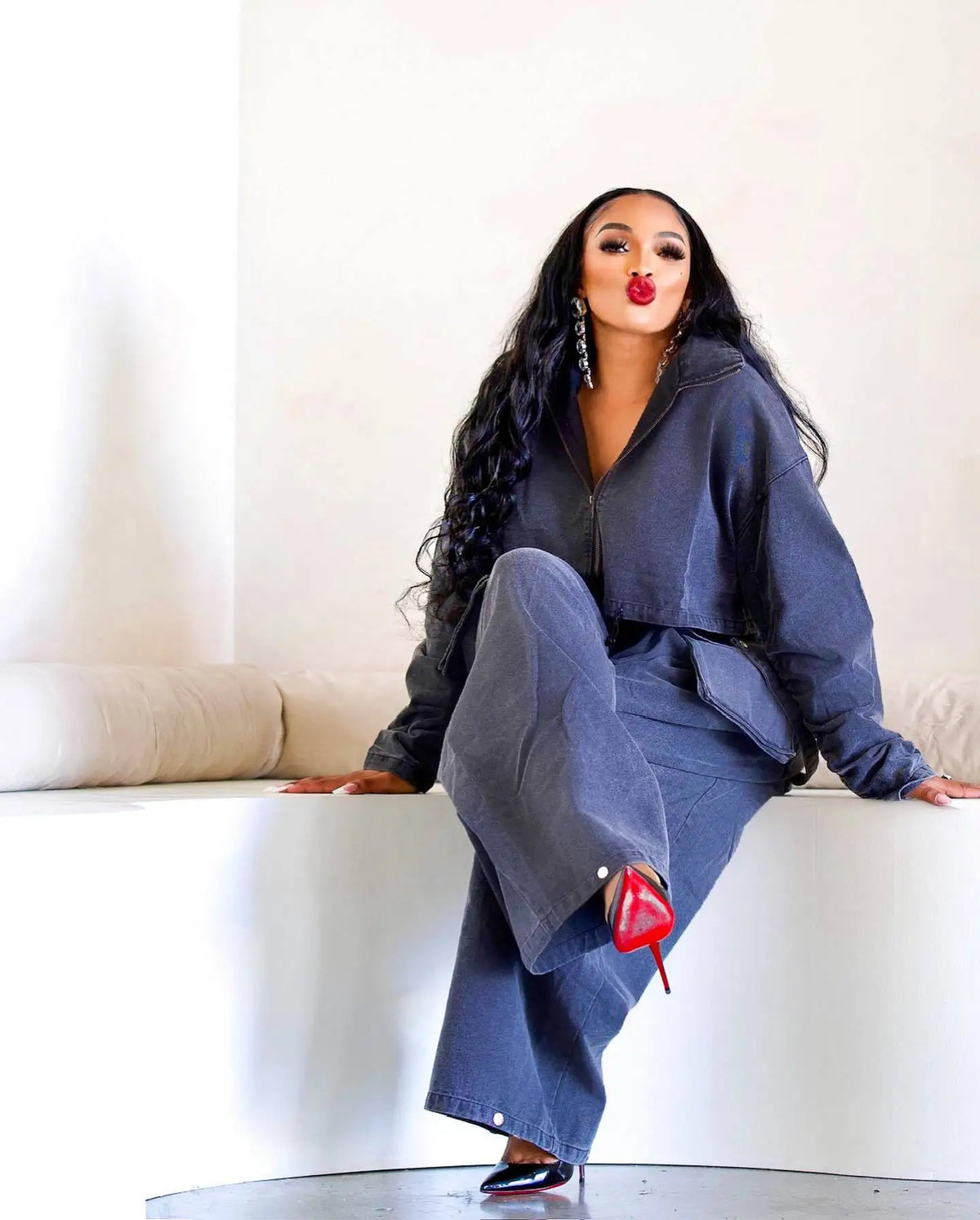 Women's Retro Casual Wide-Leg Heavy Denim Two-Piece Set