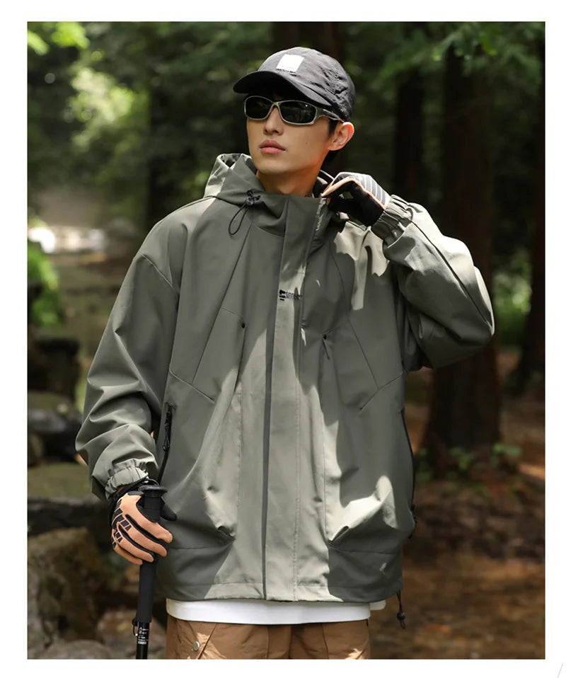 2024 New Men's Outdoor Hooded Windbreaker Jacket Autumn Waterproof Hiking Bomber Jackets Women Trekking Softshell Coats