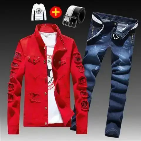 Men's Slim Denim Jacket and Jeans Two-Piece Set
