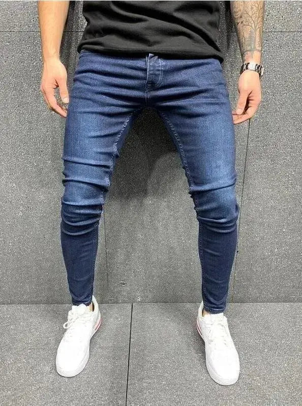 Men's White Embroidered Ripped Skinny Jeans — Stretch Denim