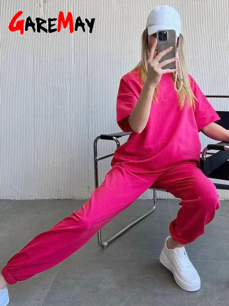 Women's Cotton Oversized Top and Pants Two-Piece Tracksuit