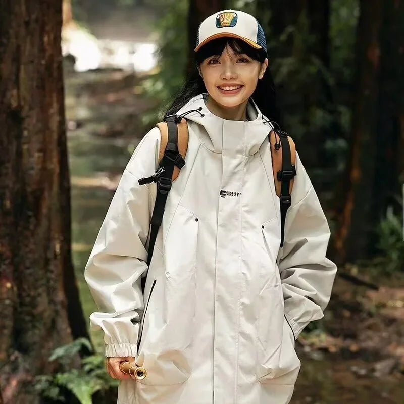 2024 New Men's Outdoor Hooded Windbreaker Jacket Autumn Waterproof Hiking Bomber Jackets Women Trekking Softshell Coats