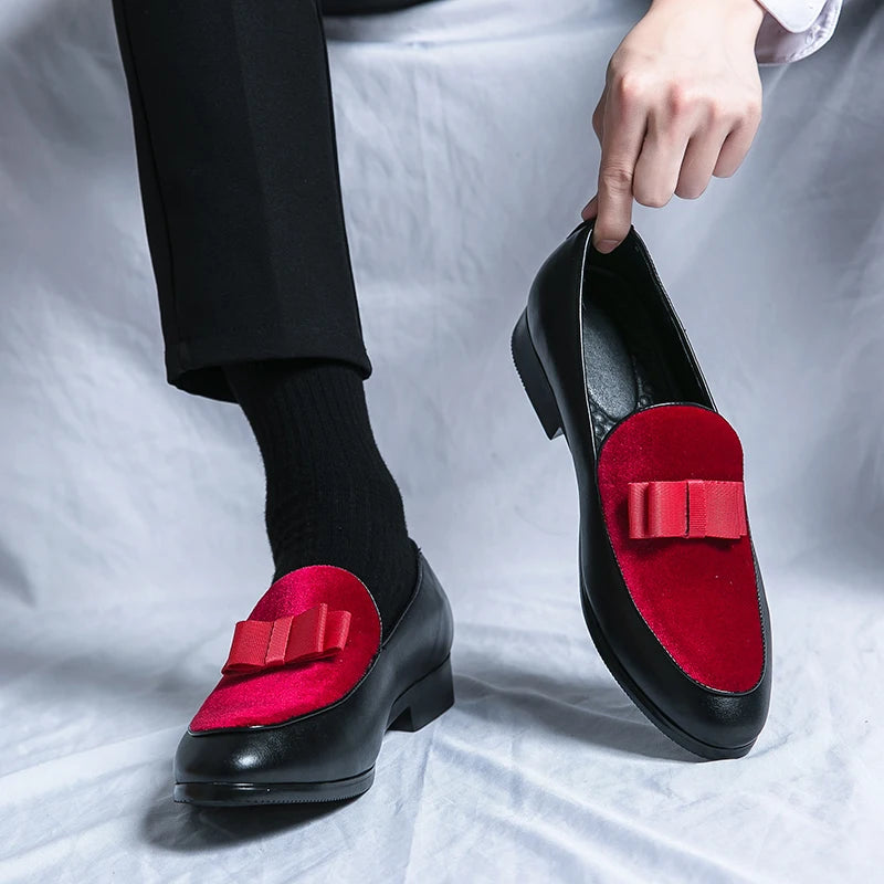 Men's Classic Leather Bow Formal Wedding Office Loafers
