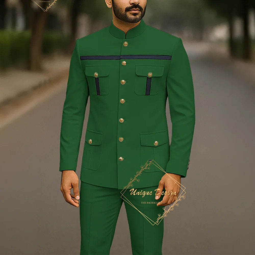 Men's Ivory Formal Safari 2-Piece Wedding Jacket Pants Set