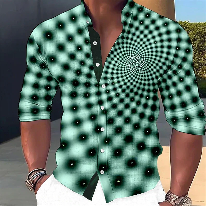 Men's Optical Illusion Graphic Stand Collar Long Sleeve Shirt