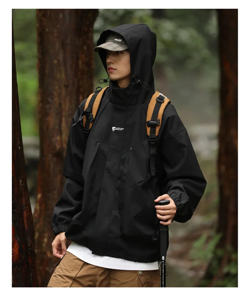 2024 New Men's Outdoor Hooded Windbreaker Jacket Autumn Waterproof Hiking Bomber Jackets Women Trekking Softshell Coats