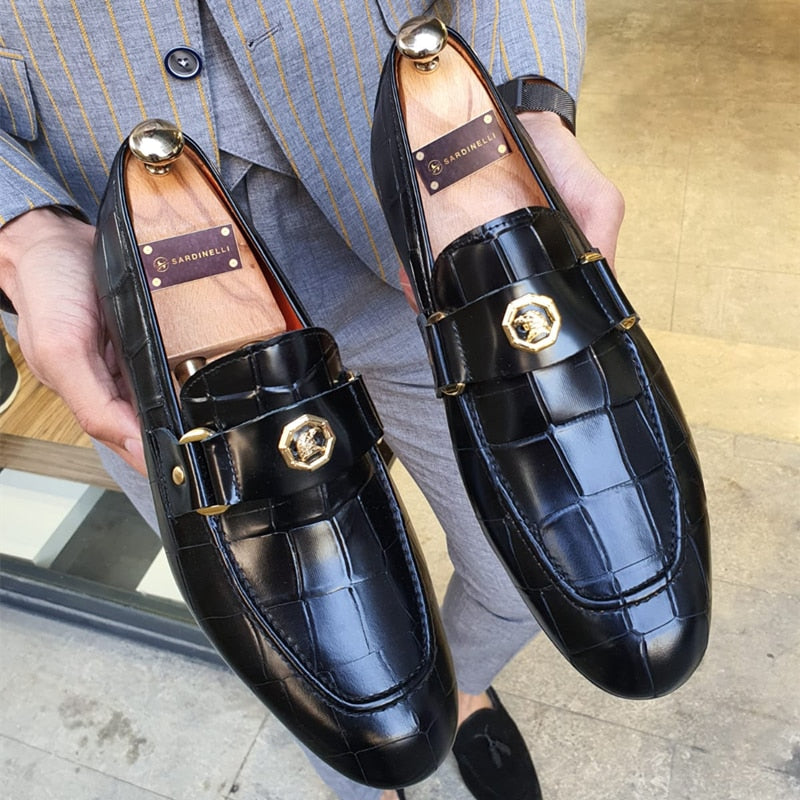 Men's Black Round Toe Slip-On Dress Loafers