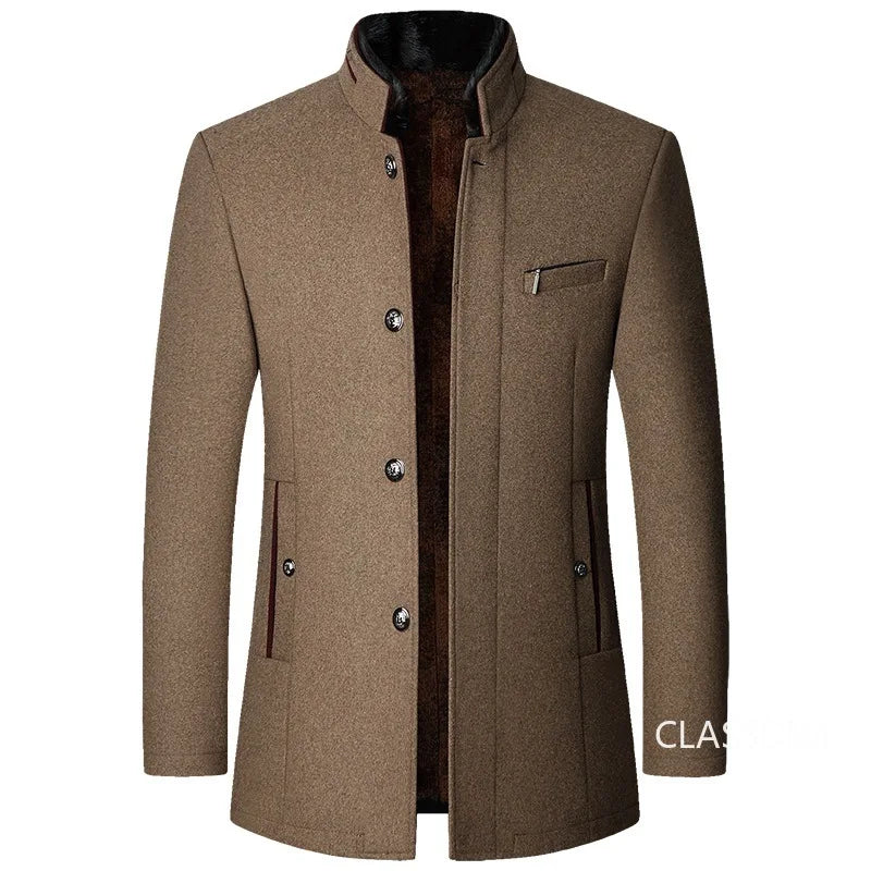 Men's Wool Cashmere Stand Collar Winter Trench Blazer Coat