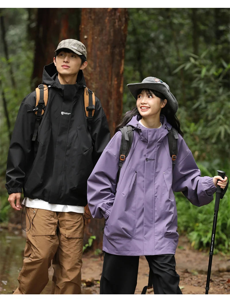 2024 New Men's Outdoor Hooded Windbreaker Jacket Autumn Waterproof Hiking Bomber Jackets Women Trekking Softshell Coats