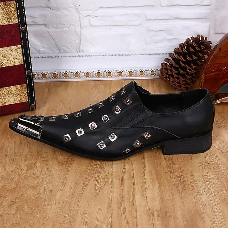 Men's Italian Leather Pointed Metal Rivet Dress Shoes
