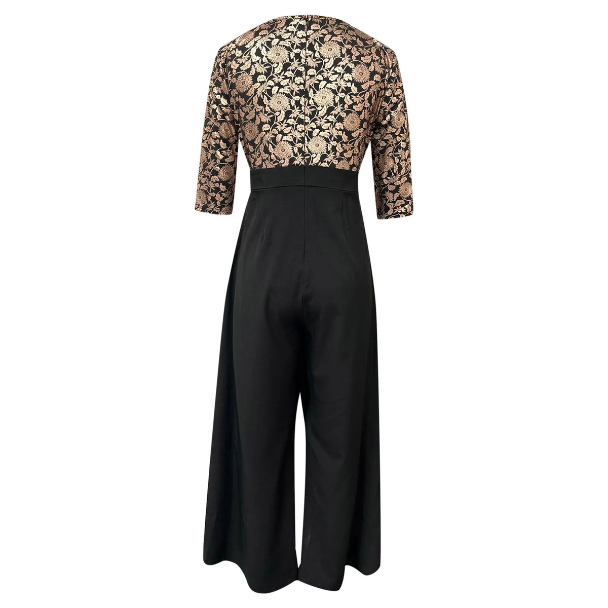 Women's Printed High-Waist Three-Quarter Sleeve Slit Jumpsuit