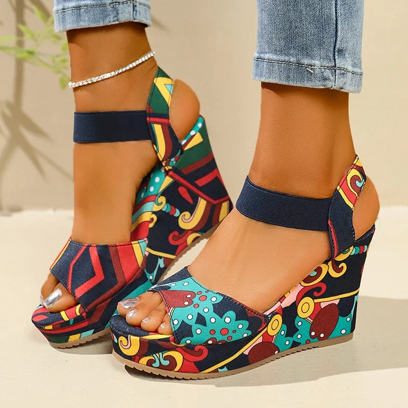 Shoes for Women New Women Wedge Sandals Retro Ethnic Printing Platform Sandals Ladies Casual Comfortable Outdoor Sandals