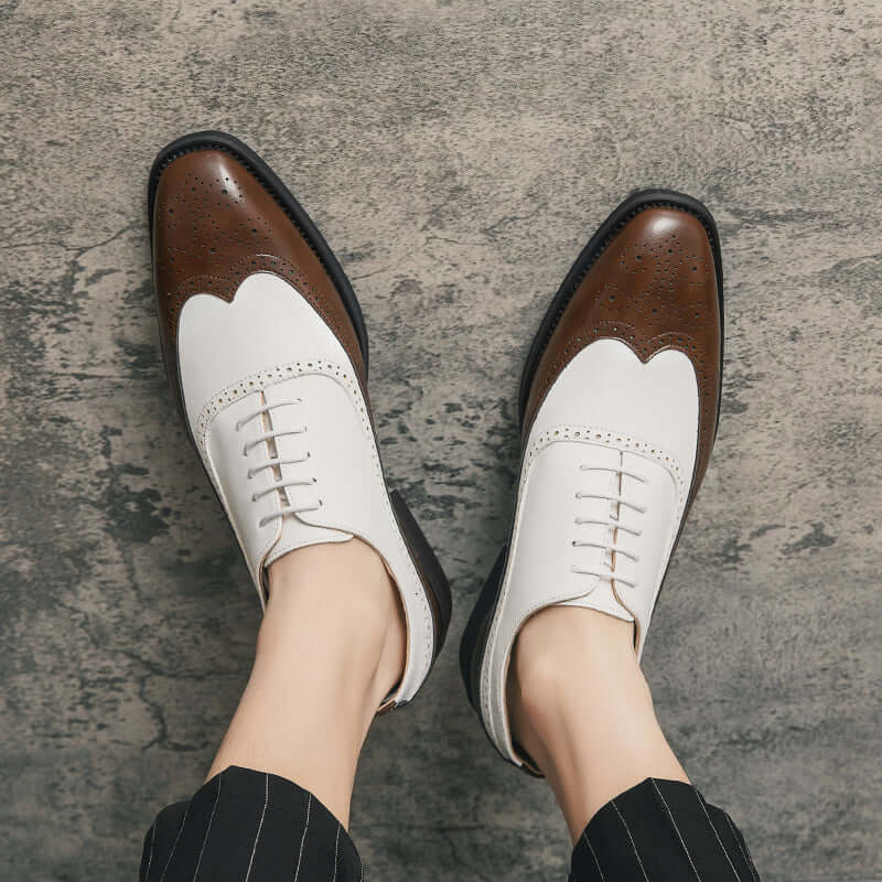 Men Wingtip Detail Dress Shoes, Business Two Tone Oxford Shoes For Wedding party
