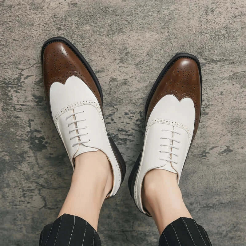 Men Wingtip Detail Dress Shoes, Business Two Tone Oxford Shoes For Wedding party