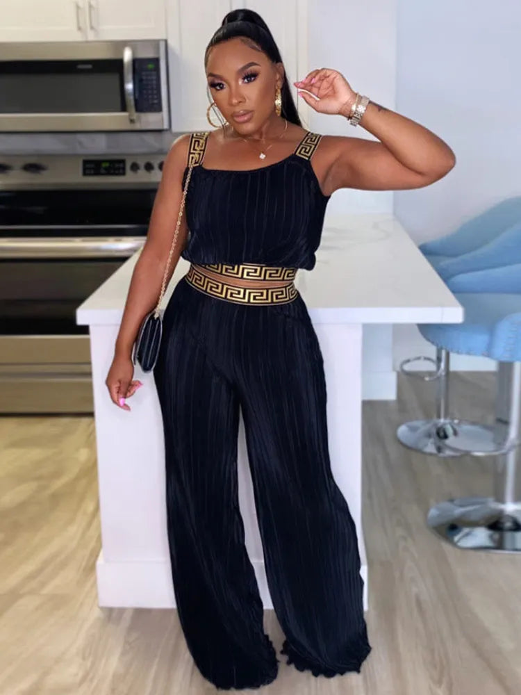 Women's Printed Sleeveless Crop Top Palazzo Pants Set