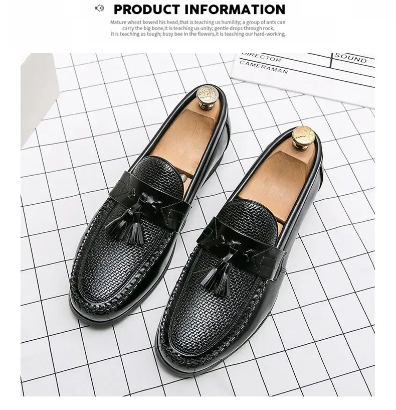 Men's Leather Brogue Tassel Loafers Wedding Dress Shoes
