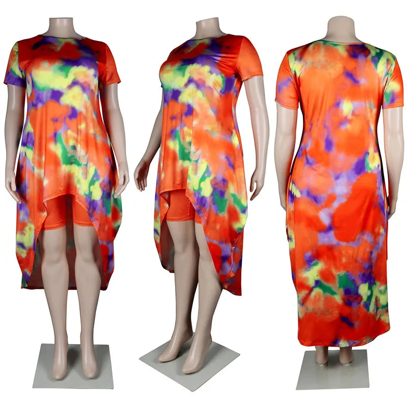Women's Plus Size Tie-Dye Tank Top and Shorts Summer Set