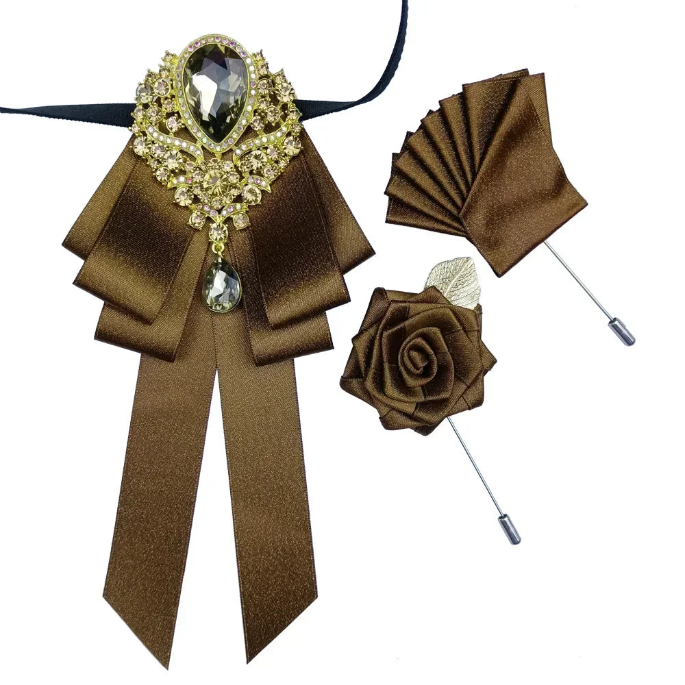 Men's Women's Wedding Bow Tie Brooch Flower Corsage 3-Piece Set