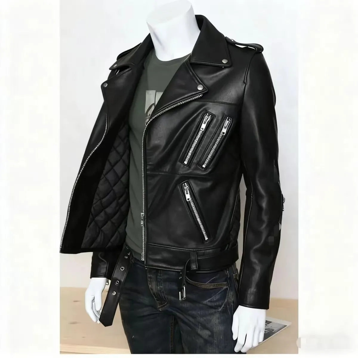 Men's Oversized Multi-Zip PU Leather Coat